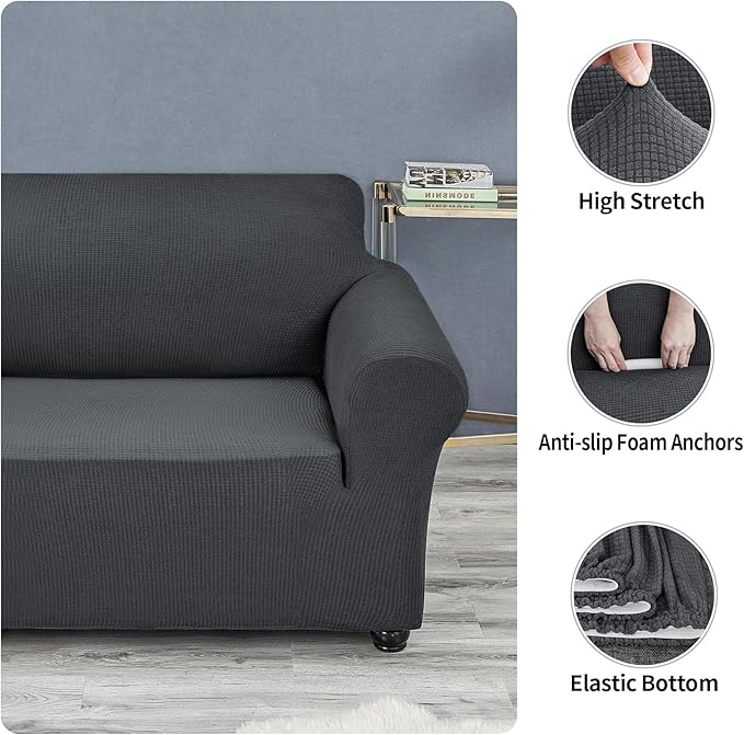 Joccun Stretch Chair Couch Cover,1-Piece Sofa Slipcover Spandex Jacquard Fabric Sofa Covers with Elastic Bottom,Washable Furniture Protector for Dogs,Cats,Kids(Armchair,Charcoal)