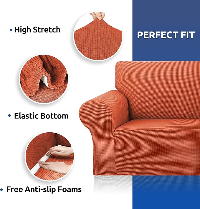 KEKUOU Stretch Sofa Cover Slipcover ，Couch Covers for 3 Cushion Couch Sofa (78"-94") Furniture Protector 3 Seater Sofa with Elastic Bottom for Kids,Dog(Large,Pureed Pumpkin)
