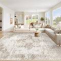 Area Rug 10x14 Washable Rug, Vintage Boho Medallion Rugs Non-Slip Soft Low Pile Large Distressed Rug Indoor Retro Carpet for Living Room Bedroom Dining Room Home Office (Taupe, 10'x14')