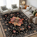 Area Rugs 5'x7' Washable Non-Slip, Floral Vintage Distress Print Pattern Medallion Carpet for Living Room Bedroom Dining Room, Black Colorful Floral Dark Tan