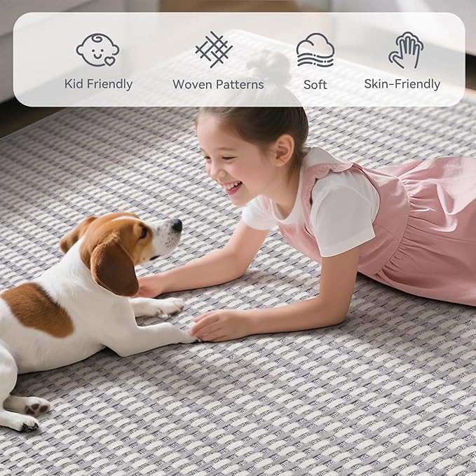 YDKGL Boho Washable Area Rugs 5x7 ft, Non Slip Area Rug for Living Room, Braided Office Rugs Bedroom Rug Woven Washable Indoor Floor Carpets for Office Dining Bedroom Living Room, Easy to Clean, Gray