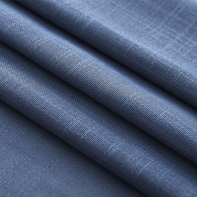 Navy Blue Curtains 96 inch Length for Bedroom Back Tab Light Filtering Semi Sheer Blue Living Room Curtains Linen Cotton Textured Indigo Blue Drapery Panel Modern Aesthetic Decor 60" Wx96 L