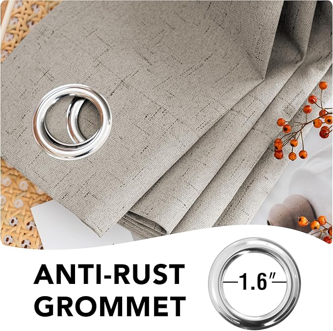 H.VERSAILTEX Blackout Drapes Linen Blackout Curtains 84 inch Length 2 Panels Set, 100% Blackout Thermal Insulated Textured Curtain Anti-Rust Grommet Curtains with White Liner, Stone
