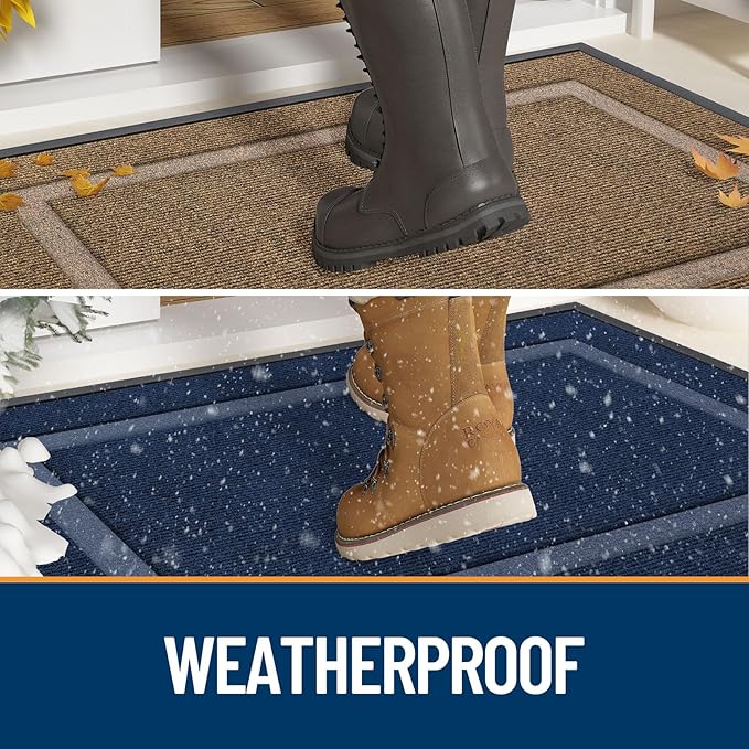 OLANLY Front Door Mat Indoor Outdoor Entrance, Waterproof All-Season, All-Weather Doormat, Sturdy Natural Rubber, Fade Resistant, Low Profile, Easy Clean Patio Porch Entryway Mat, 29.5x17, Beige