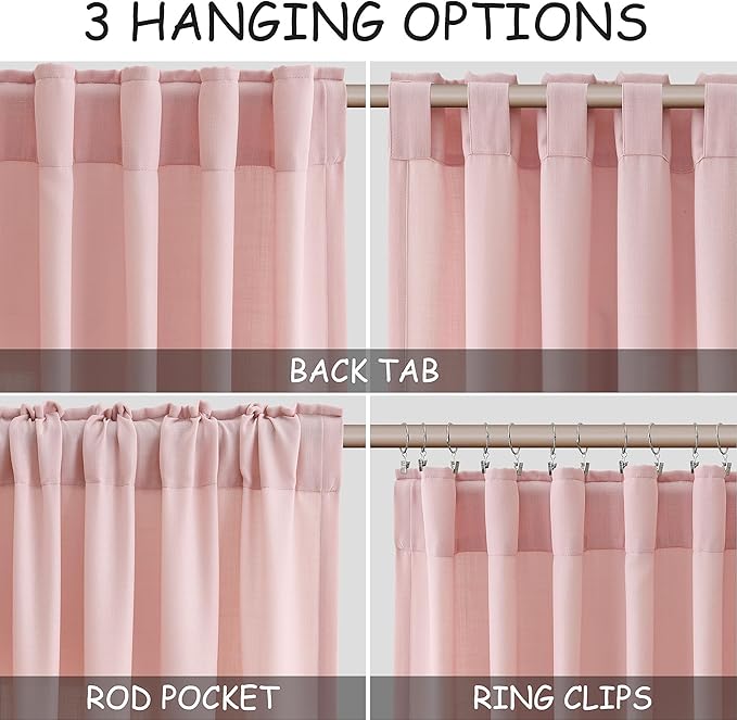 Nanspring Pink Linen Curtains 84 Inch Length 2 Panels Set for Baby Girl Bedroom Rod Pocket Back Tab Light Filtering Window Drapes for Kids Protect Privacy Home Decor 52x84