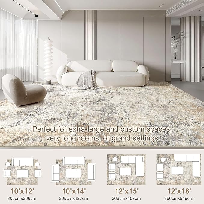 UERMEI 10x14 Area Rug Living Room Rugs - Washable Neutral Modern Abstract Soft Thin Large Rug Indoor Floor No Slip Rug Carpet for Bedroom Under Dining Table Home Office Decor - Golden Grey