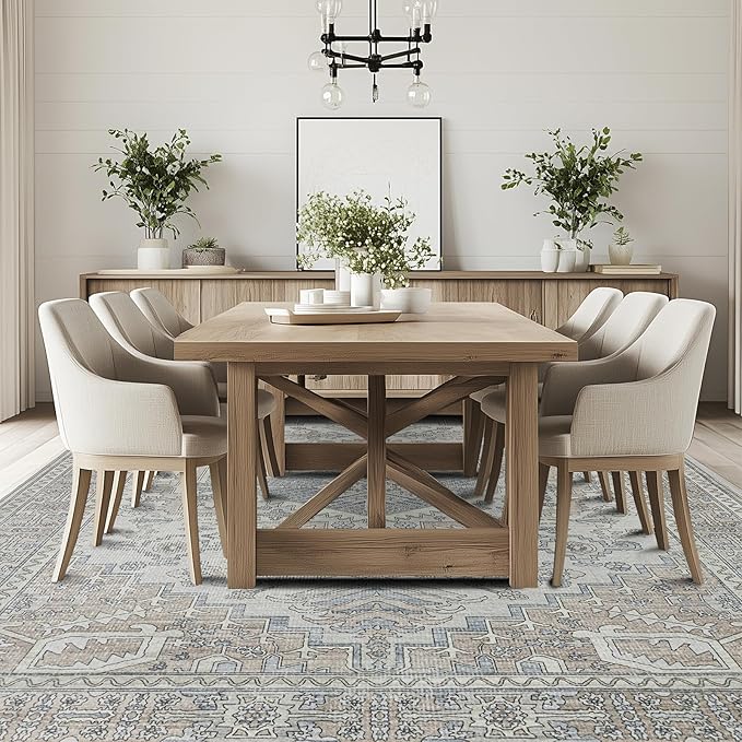Machine Washable Rugs 6x9 Area Rugs for Living Room,Ultra Soft Low Pile Retro Rugs for Bedroom,Dining Room,Large Non Slip Carpet Vintage Distressed Accent Rug for Farmhouse Office Home Decor