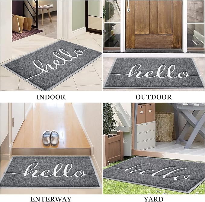BeneathYourFeet Door Mat (32"x20",Grey), Welcome Mat Low Profile Front Doormat Indoor Outdoor Door Non Slip Rugs for Entryway, Patio, High Traffic Areas