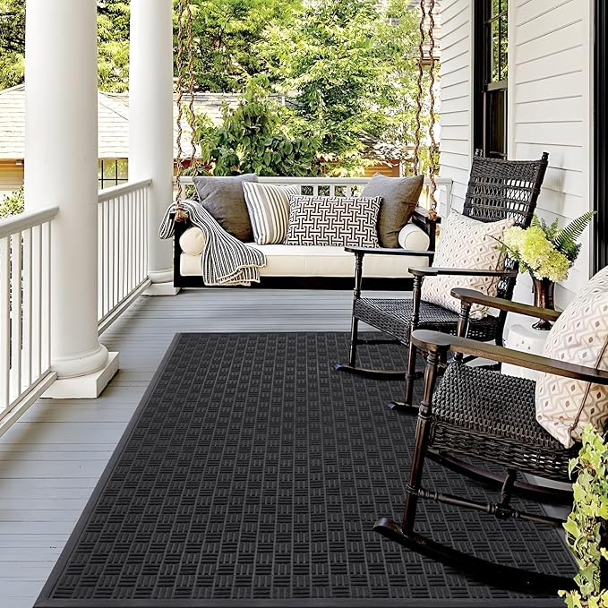 Mibao Front Door Mat, Heavy Duty Durable Welcome Mat for Outdoor Indoor, Dirt Trapper Waterproof Super Absorbent Door Mat for Entryway Outside Patio Porch, 73" x 46", Black