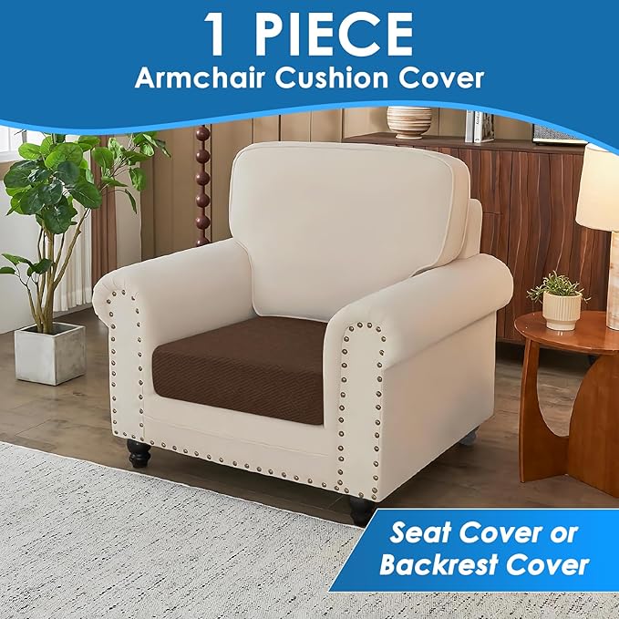 XINEAGE Large Couch Cushion Covers Seat Cushion Cover Thick Stretch Sofa Slipcovers 1 Piece Individual Couch Covers with Elastic Bottom(Single XL Seat Cushion/Backrest,Coffee)
