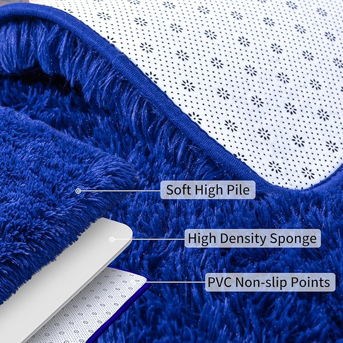 Soft Runner Rugs for Bedroom Hallways, 2x3 Royal Blue Fluffy Shag Throw Area Rug Non Slip for Bedside Dorm, Long Shaggy Furry Carpet for Nursery Living Room