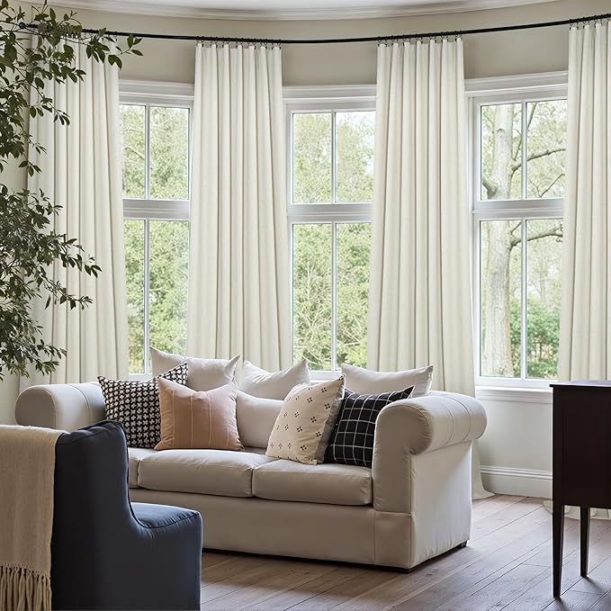 100 Percent Blackout Sliding Glass Door Curtains 120 Inches Long 2 Panels 10 Foot ft Floor to Ceiling Drape Cotton Linen Textured Drop Cloth Traverse Curtains Theater Farmhouse Natural Cream Colored