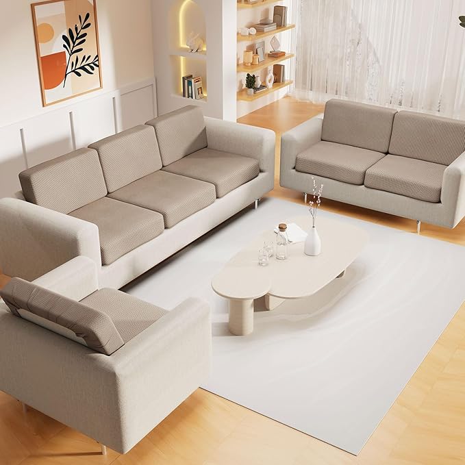 hyha Waterproof Couch Cushion Covers for Pets, Non Slip Sofa Seat Cover for Dogs Washable, Soft Thick Stretch Jacquard Fabric, Sofa Slipcovers with Elastic Bottom (1 Chaise+3 Seater, Taupe)