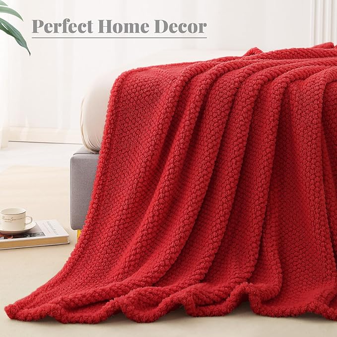 Whale Flotilla King Size Fuzzy Fleece Blanket for Bed, 90x104 Inch Fluffy Warm Soft Jacquard Blankets for All Season, Lightweight and Cozy, Red
