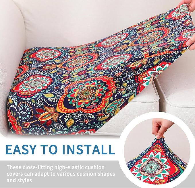 hyha Printed Couch Cushion Covers, Floral Cushion Covers, Magic Sofa Covers Washable, Stretch Couch Covers for 2 Cushion, Pattern Sofa Slipcovers(Medium, Mandala Floral)