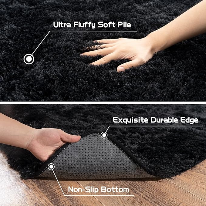 Pionblank Large Area Rug for Living Room 10x14, Fuzzy Modern Shag Rug, Fluffy Plush Non Slip Soft Furry Carpet for Bedroom Kids Room Nursery Teens Dorm Home Decor, Black