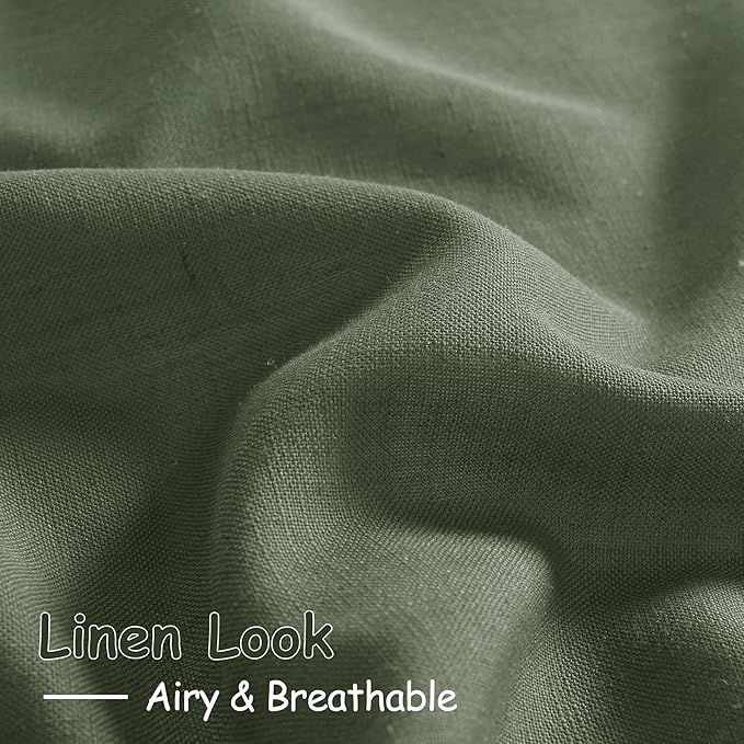 Olive Green Semi Sheer Curtains 108 Inches Long 2 Panels Back Tab Loop Pocket Linen Blend Boho Large Window Curtain Extra Long Light Filtering Drapes High Ceiling Curtains for Living Room 40x108