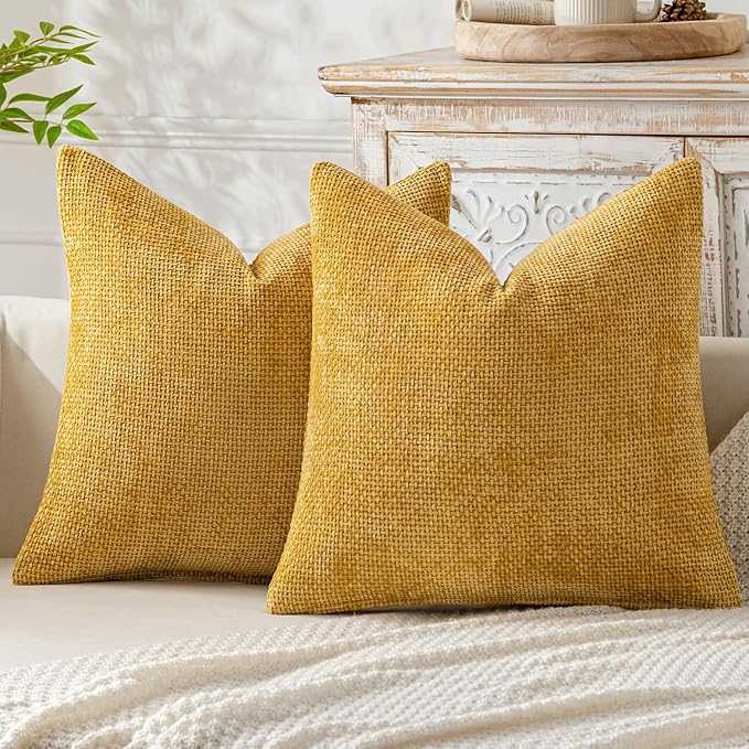 MIULEE Pack of 2 Couch Throw Pillow Covers 16x16 Inch Neutral Gold Modern Boho Accent Decorative Pillow Covers Soft Chenille Farmhouse Cushion Covers for Home Decor Bed Sofa Living Room