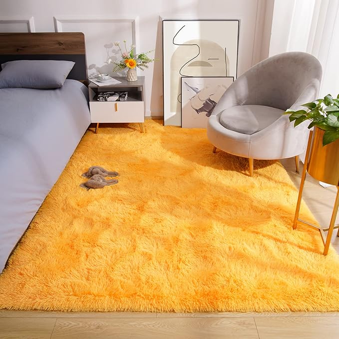 Amearea Premium Soft Fluffy Rug Modern Shag Carpet, 5.3x7.5 Feet, Fuzzy Plush Rugs for Living Room Bedroom Kids Room Home Decor, Nursery Non Slip Indoor Shaggy Carpets, Orange