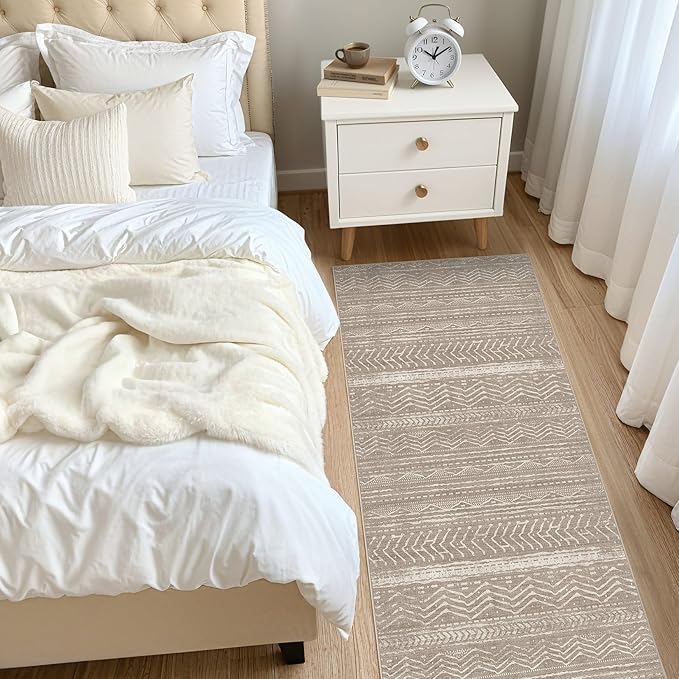 Nakagishi Area Rug Living Room Rugs: 3X8 Machine Washable Boho Large Neutral Farmhouse Stain Resistant Moroccan Indoor Floor Carpet for Bedroom Nursery Dorm Dining Room Home-Dark Brown