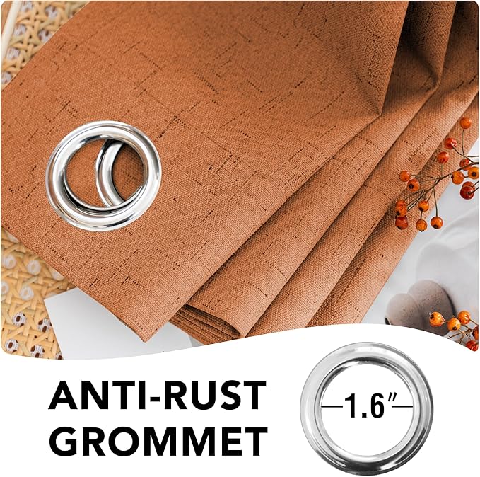 H.VERSAILTEX 100% Blackout Curtains for Bedroom Thermal Insulated Linen Textured Curtains Heat and Full Light Blocking Drapes Living Room Curtains 2 Panel Sets, Orange, 52x96 Inch