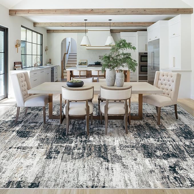 XLUEZ 8x10 Area Rugs for Living Room, Washable Modern Abstract Large Area Rug Neutral Soft Non Slip Kids Rug Stain Resistant Indoor Carpet for Bedroom Nursery Dining Room Playroom(BlackGrey, 8'x10')