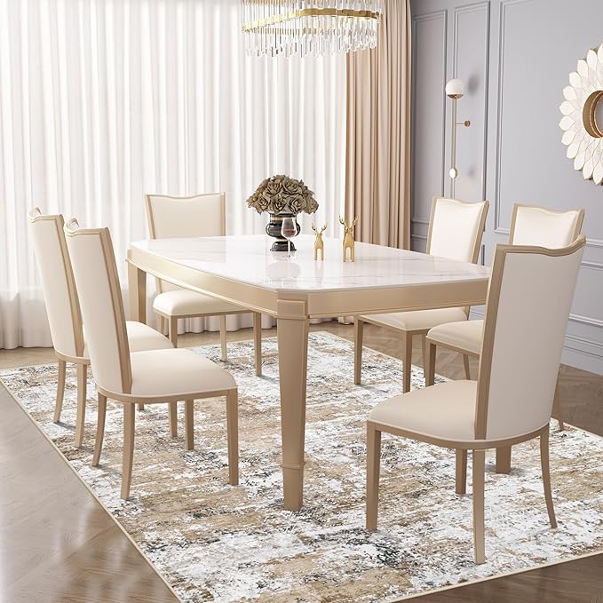 XLUEZ 5x7 Area Rugs for Living Room, Washable Modern Abstract Large Area Rug Neutral Soft Non Slip Kids Rug Stain Resistant Indoor Carpet for Bedroom Nursery Dining Room Playroom(Beige, 5'x7')