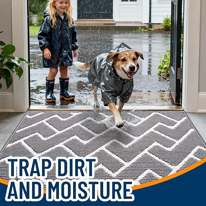 OLANLY Front Door Mat, Non-Slip Rubber Backing, Dirt Resistant and Absorbent, Washable, Easy to Clean Low-Profile Indoor Doormat for Back Door, Entryway, Inside Entrance, 47x20, Grey