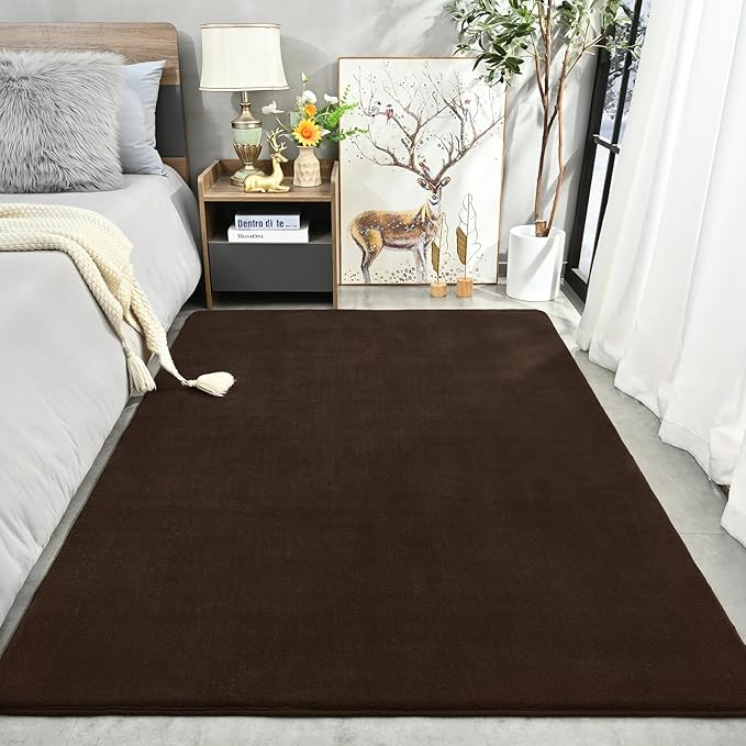 Amearea Large Modern Area Rugs for Bedroom Living Room, 6x9 Feet Brown Thickened Memory Foam Rug, Fluffy Indoor Washable Rugs Non Slip Minimalist Carpet for Boys Girls Dorm Nursery Room Decor