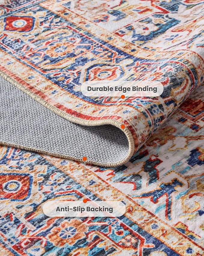 AMADA HOMEFURNISHING 2x6 Washable Runner Rug, Low-Profile Kitchen Rugs with Non-Slip Backing & Durable Edge Binding, Vintage Entryway Runner Rug for Bedroom & Hallway