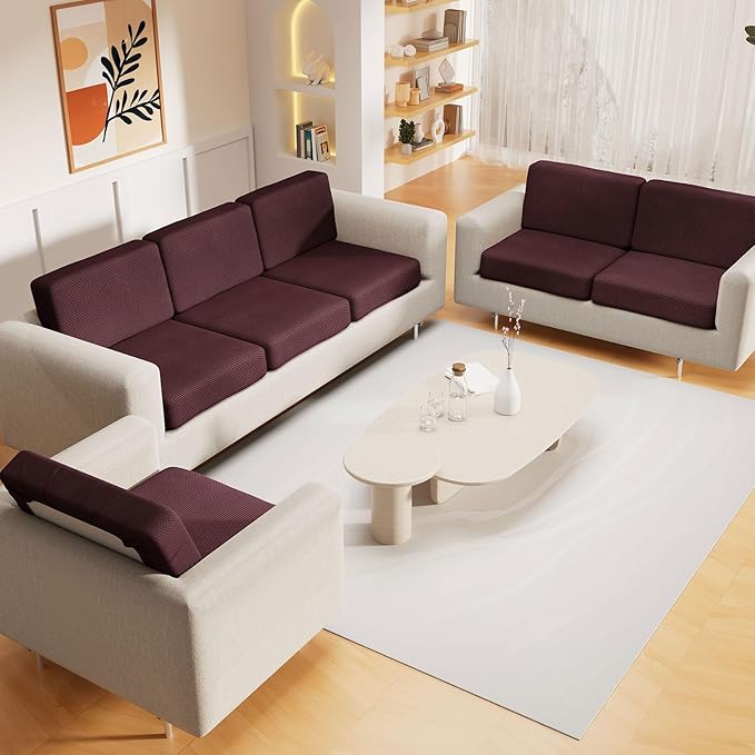 hyha Waterproof Sectional Couch Covers, Non Slip Sofa Couch Cushion Covers L Shape, Thick Stretch Jacquard Fabric, Washable Sofa Slipcovers with Elastic Bottom (1 Piece for Chaise, Chocolate)