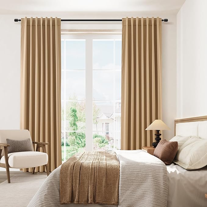 Guken Camel Brown 100% Blackout Linen Curtains 102 Inch Length 2 Panels Set for Living Room Back Tab Thermal Insulated Black Out Drapes Room Darkening Farmhouse Style for Bedroom Window Curtains