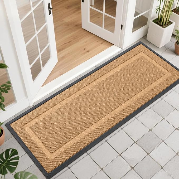 OLANLY Front Door Mat Indoor Outdoor Entrance, Waterproof All-Season, All-Weather Doormat, Sturdy Natural Rubber, Low Profile, Easy Clean Patio Porch Entryway Mat, 47x17, Butter Yellow