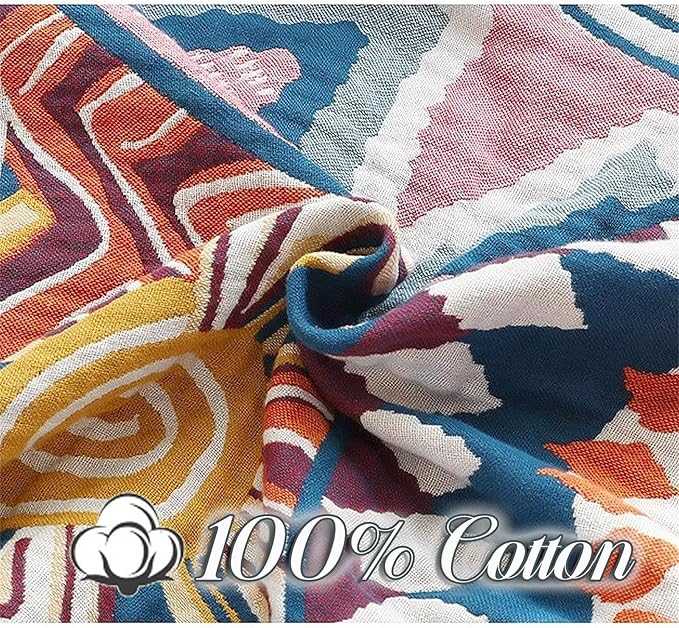 MSGKV Boho Throw Blanket for Couch 50"x60" 100% Cotton Sofa Blanket Spring Breathable Lightweight Blanket Home Decor Muslin All Seasons