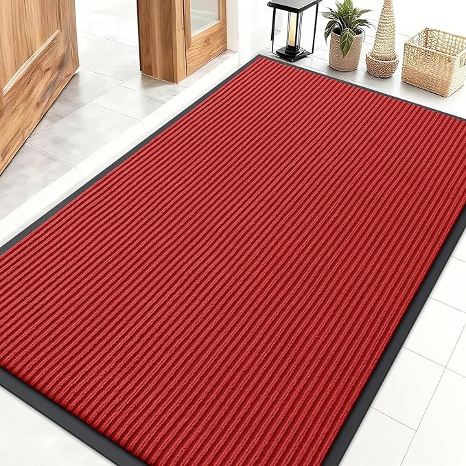 OLANLY Front Door Mat Indoor Outdoor Entrance, Waterproof Heavy Duty Doormat, Fade Resistant, Low Profile, Easy Clean Patio Porch Welcome Floor Mats for Entry, 47x32, Red
