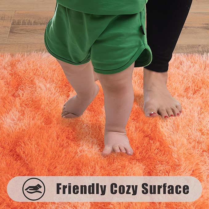 Soft Runner Rugs for Bedroom Hallways, 2x6 Tie-Dyed Orange Fluffy Shag Throw Area Rug Non Slip for Bedside Dorm, Long Shaggy Furry Carpet for Nursery Living Room