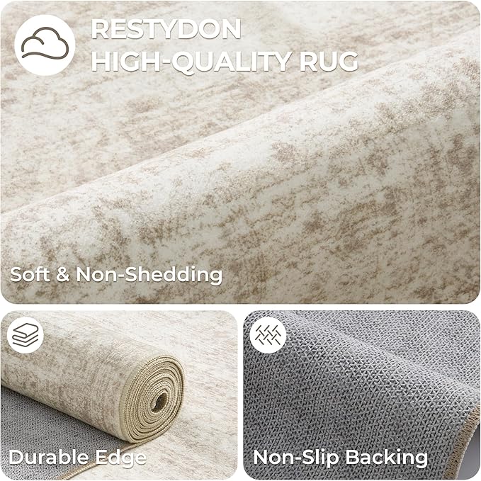 3x18 Washable Runner Rug for Hallway, Non-Slip Long Hallway Runner for Entryway, Soft Vintage Kitchen Mats for Floor, Abstract Dining Room, Bedroom, Living Room Rugs(3'x18', Beige/Ivory)