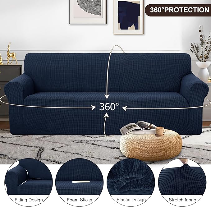 U-NICE HOME 4 Seater Stretch Couch Cover Sofa Cover Washable Sofa Slipcover Furniture Protector for 3 Cushion Couch Sofa Pet Friendly, Navy