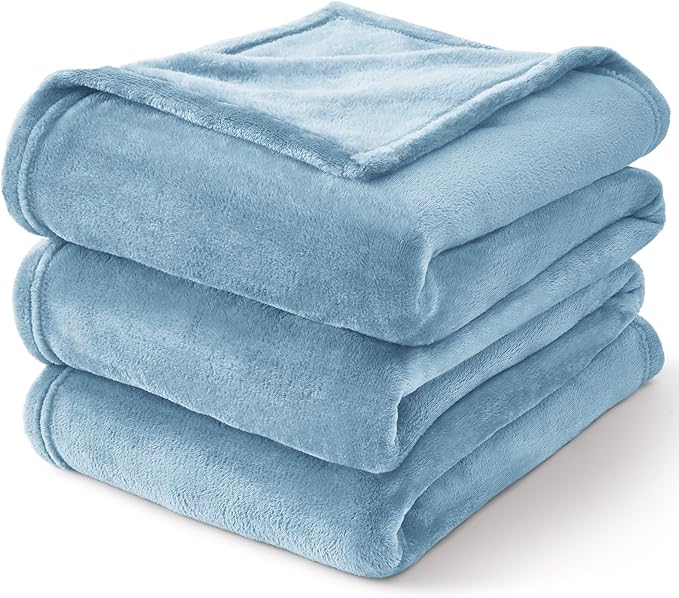 BEDELITE Fleece Blanket Washed Blue Throw Blankets for Couch & Bed, 300GSM Luxury Plush Cozy Fuzzy Blanket 50" x 60", Super Soft Warm Lightweight Throw Blanket for Travel Camping