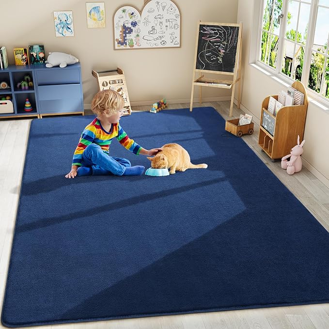 Amearea Modern Area Rugs for Bedroom Living Room, 4x6 Feet Navy Blue Thickened Memory Foam Rug, Fluffy Indoor Washable Rugs Non Slip Minimalist Carpet for Kids Boys Girls Dorm Nursery Room Decor