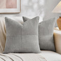 Fancy Homi 2 Packs Grey Samll Decorative Throw Pillow Covers 14x14 Inch with for Couch Bed Sofa, Rustic Farmhouse Boho Home Decor, Soft Corss Patchwork Corduroy Square Cushion Case 35x35 cm