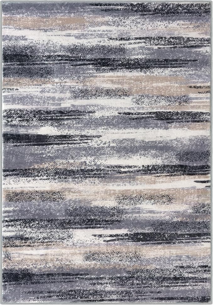 Lansny Modern Abstract Entryway Rug Indoor 2x3 Washable Rug Non-Slip Soft Small Area Rug Grey Black Multi Kitchen Mats Thin Print Faux Wool Floor Carpet Throw Rugs for Entrance Bedroom Home Decor
