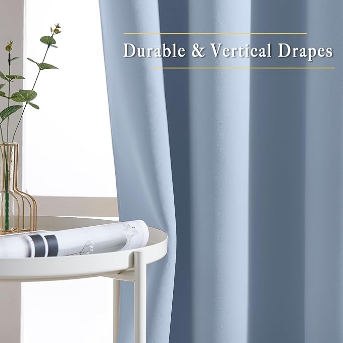 NICETOWN Vintage Blue Blackout Curtains 102 inches Long, Grommet Thermal Insulated Solid Room Darkening Window Treatments Sound Reducing for Living Room, W46 x L102, Set of 2
