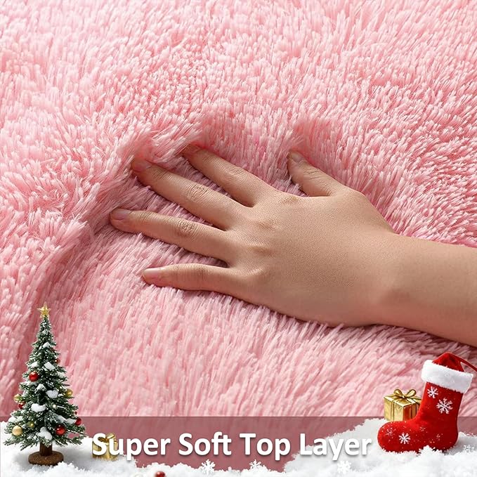 Ophanie Pink Area Rugs for Bedroom Girls, 5x8 Kids Fluffy Fuzzy Furry Shag Carpet, Plush Soft Cute Baby Shaggy Bedside Indoor Floor Rug for Teen Dorm Home Decor Aesthetic, Nursery
