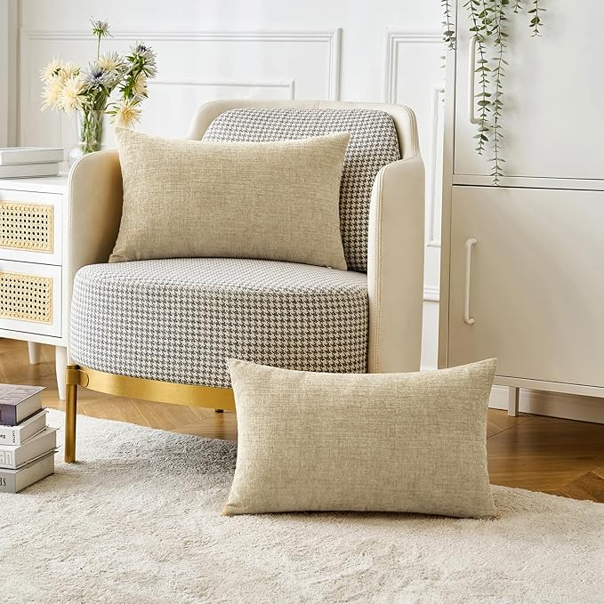 MIULEE Pack of 2 Beige Throw Pillow Covers 12x20 Inch Soft Lumbar Pillow Covers for Sofa Living Room Spring Home Decor Couch Solid Dyed Cases