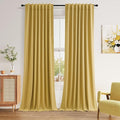Gold 100% Blackout Linen Curtains 84 Inch Length 2 Panels Set for Living Room Bedroom Back Tab Thermal Insulated Black Out Drapes Room Darkening Farmhouse Style for Bedroom Window Curtains 52x84