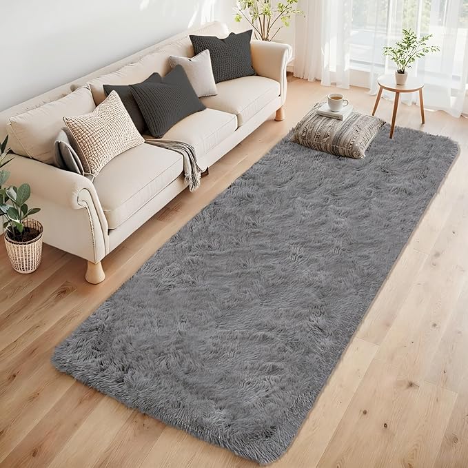 2x6 Runner Rug for Bedroom: Fluffy Shag Soft Washable Rugs Small Fuzzy Plush Indoor Carpet for Hallway Bedside Dorm Kids Girls Boys Room (Dark Grey, 2'x6')