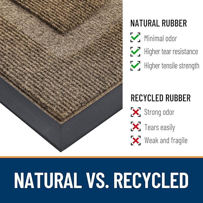 OLANLY Half Circle Door Mat Indoor Outdoor Entrance Welcome, Waterproof All-Season, All-Weather Doormat, Sturdy Natural Rubber, Low Profile, Easy Clean Patio Porch Entryway Mat, 47x32, Brown