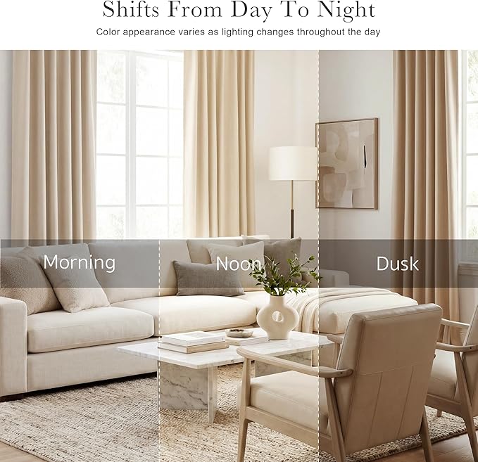 PONY DANCE Short Beige Blackout Curtains for Kitchen Over Sink, Window Drapes Small Soft Rod Pocket Draperies/Window Treatments for Nursery Bedroom, W 42 x L 45 Inches, Biscotti Beige, 2 Panels