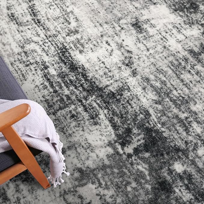 IOHOUZE Abstract Runner Rug 2x6 Ft Washable Runners for Hallways, Non Slip Kitchen Runner Printed Faux Wool Entryway Runner Indoor, Modern Abstract Floor Carpet for Hall Kitchen Bedroom, Black Gey